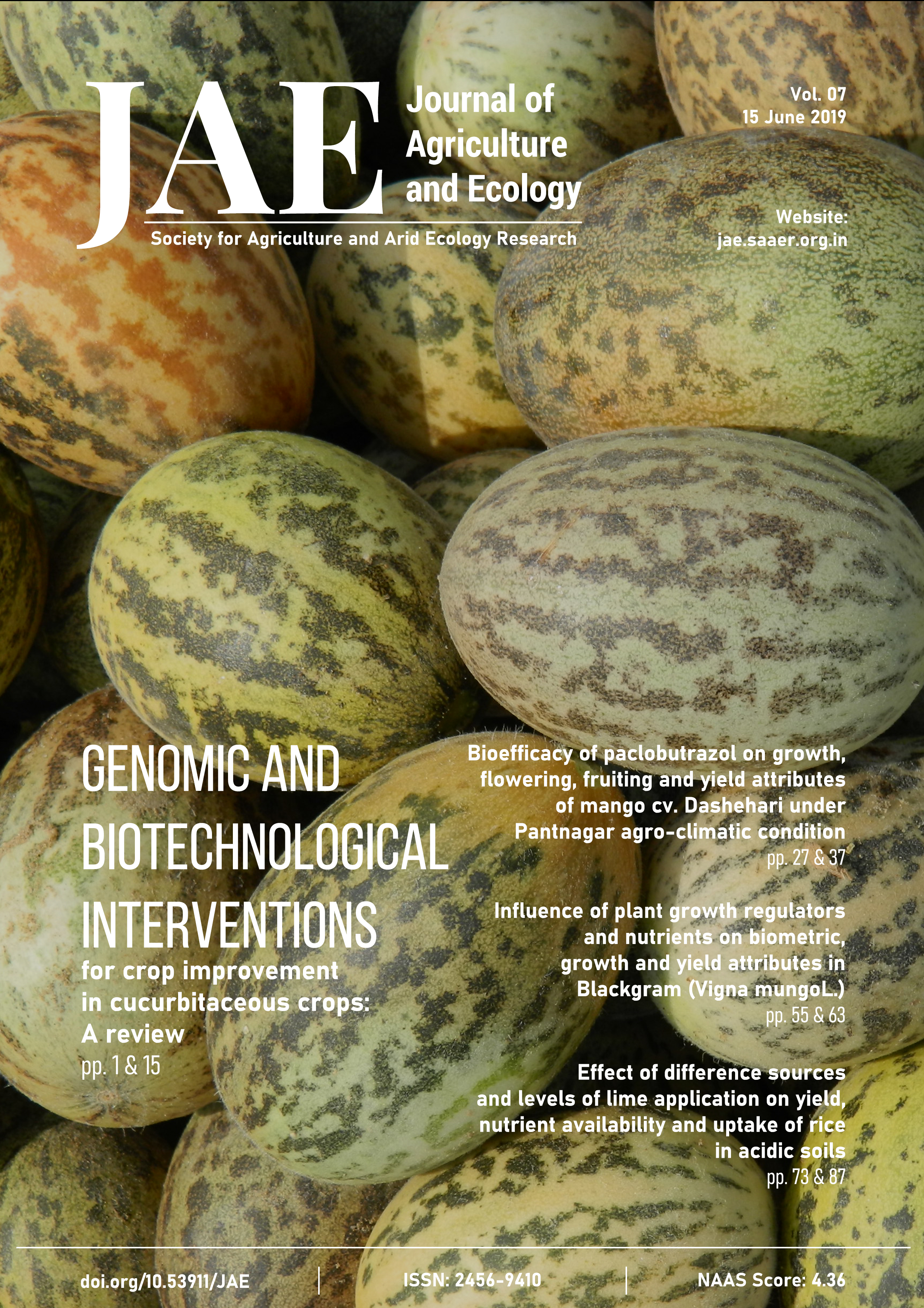 Journal of Agriculture and Ecology Issue 07 Cover