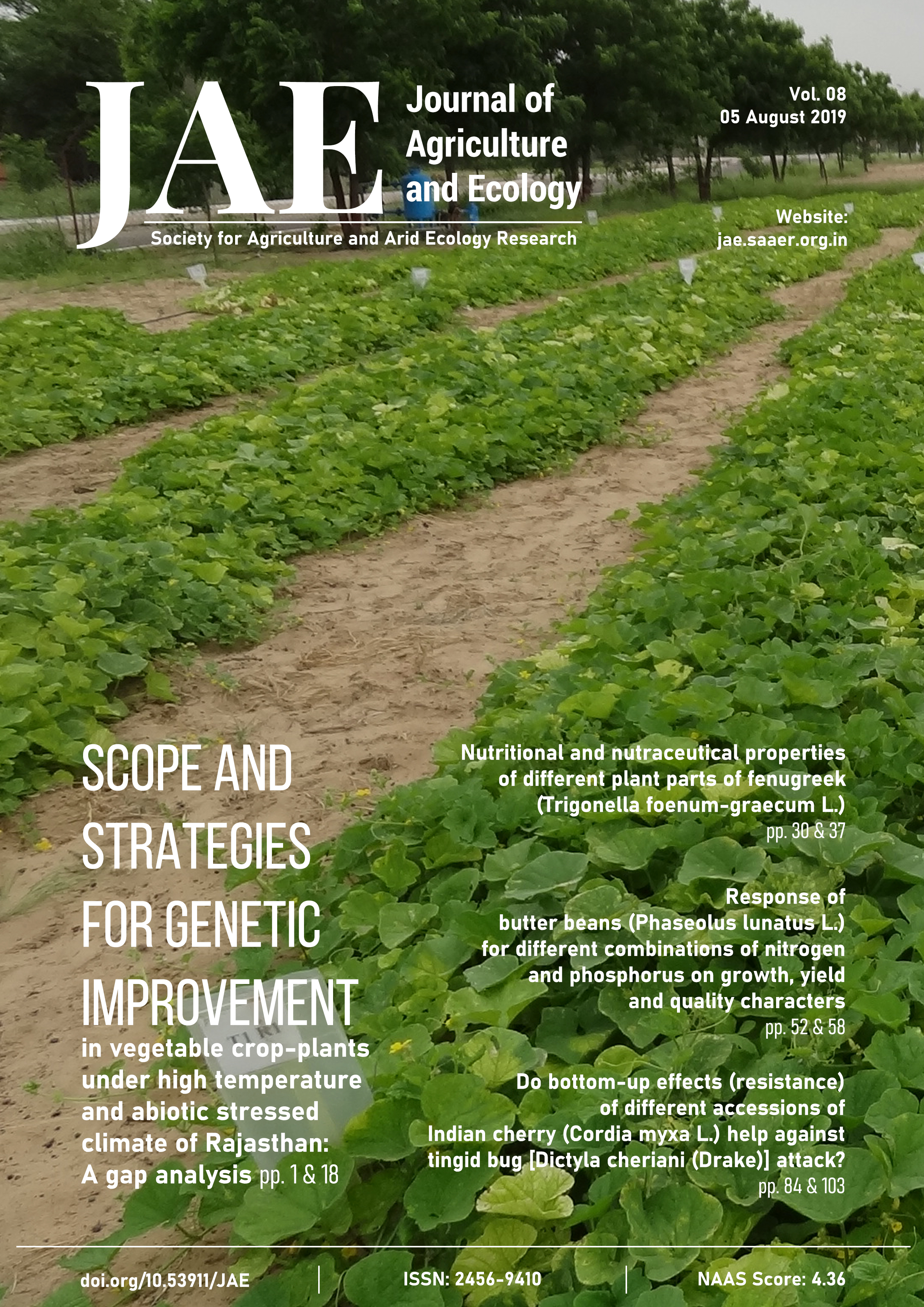 Journal of Agriculture and Ecology Issue 08 Cover
