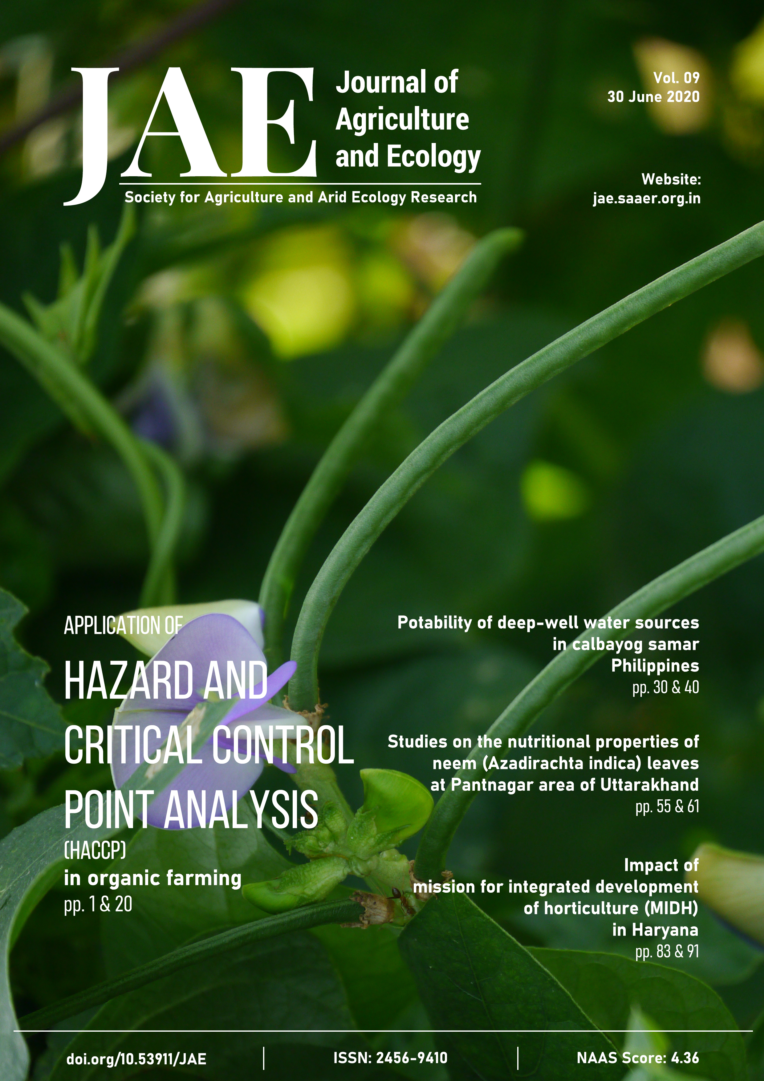 Journal of Agriculture and Ecology Issue 09 Cover