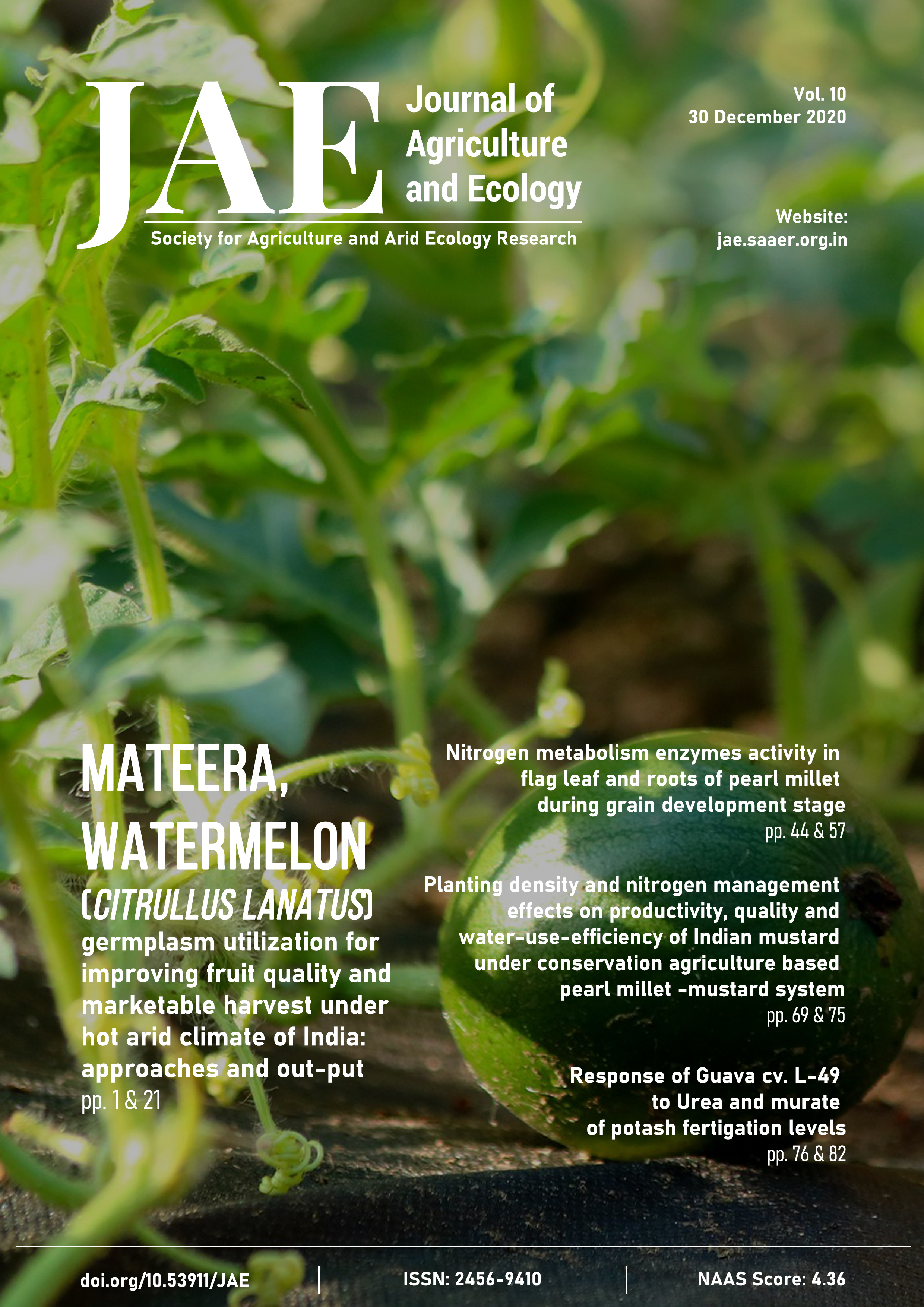Journal of Agriculture and Ecology Issue 10 Cover