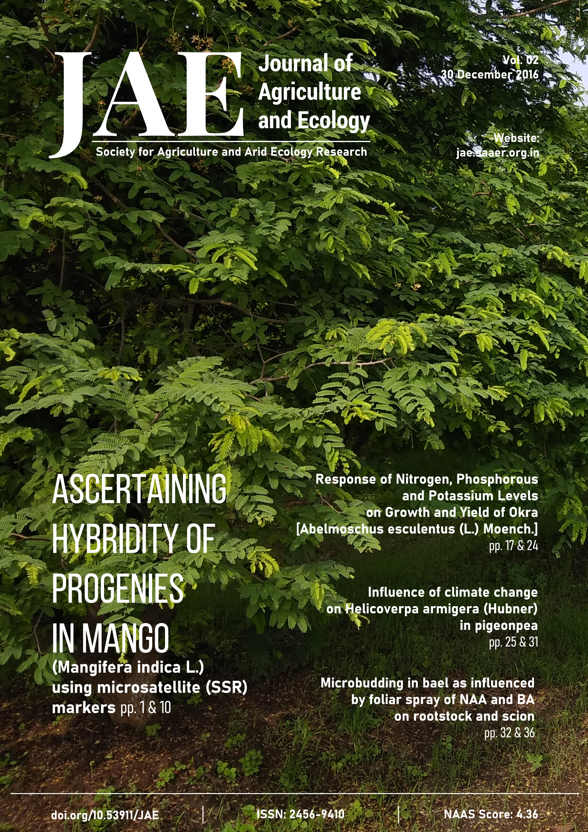 Journal of Agriculture and Ecology Issue 02 Cover