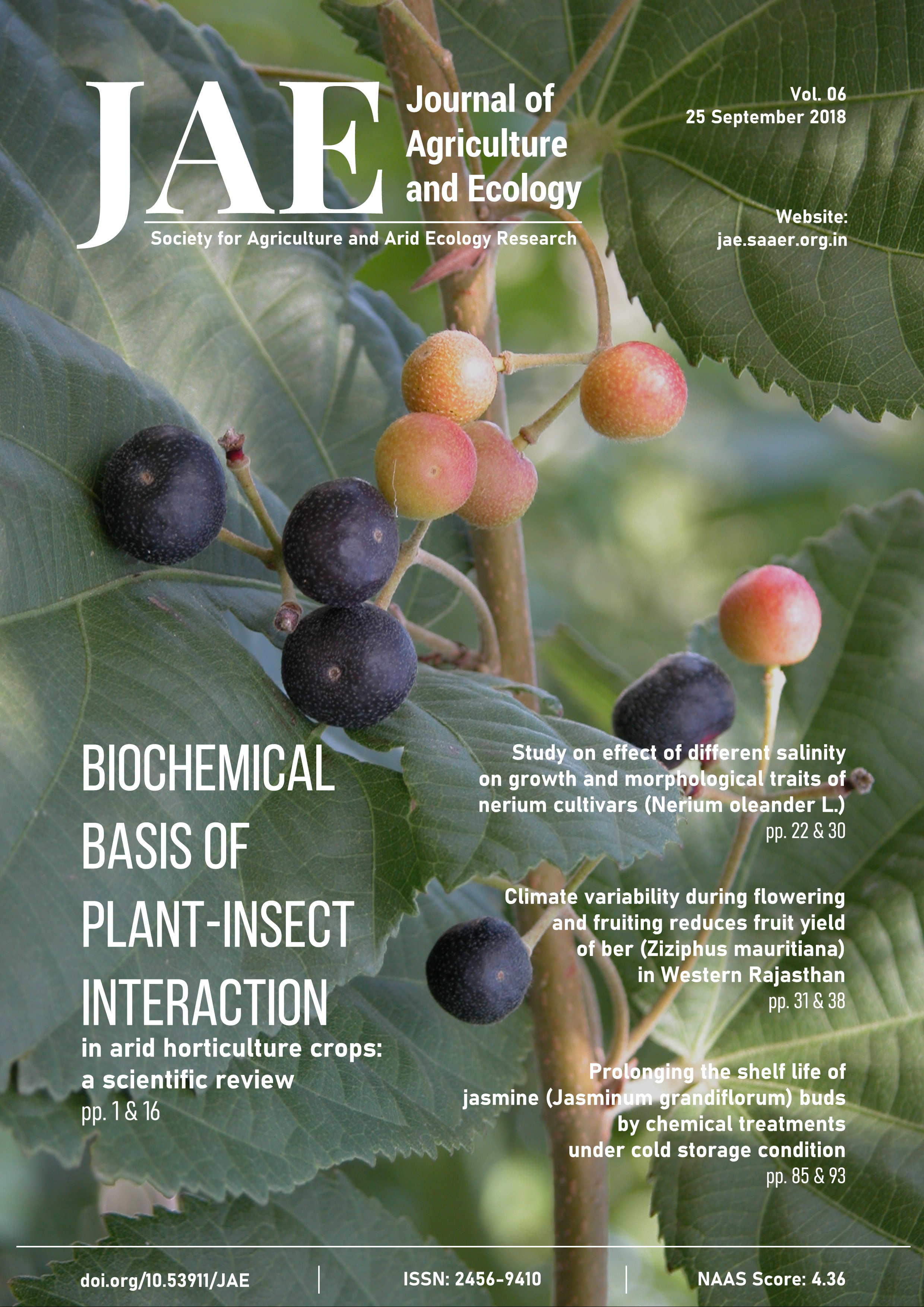 Journal of Agriculture and Ecology Issue 06 Cover